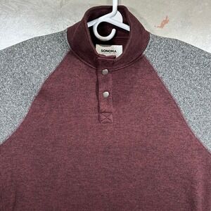 Sonoma Goods For Life Mens LT Burgundy Grey Snap Neck Fleece Pullover Super Soft